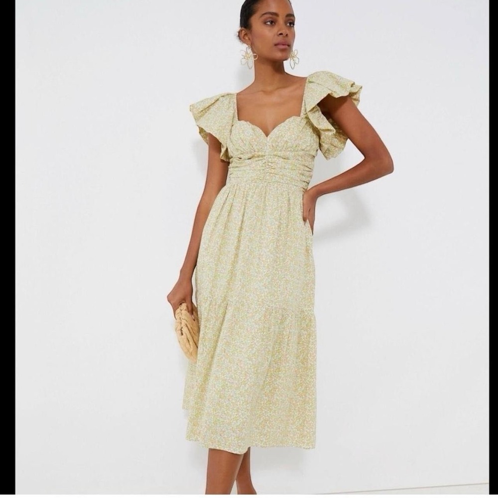 NWT Hyacinth House Yellow Floral Cotton Maxi Dress Ruffle Sleeve Cottagecore XL